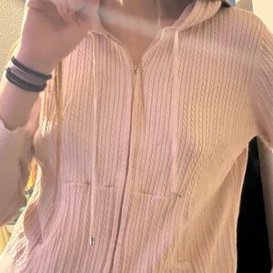 Pink Cable Knit Zip-Up Hoodie